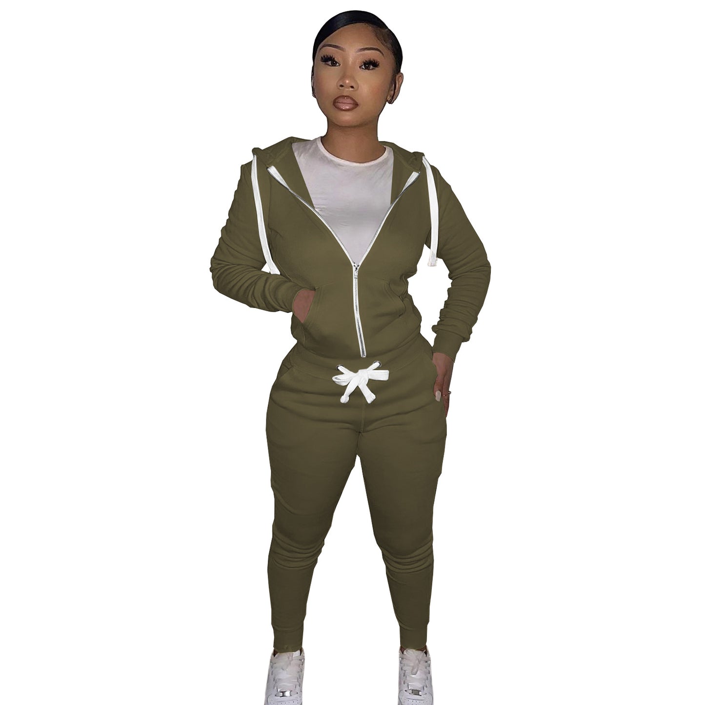 2-Piece Cotton Hooded Track Suit For Women