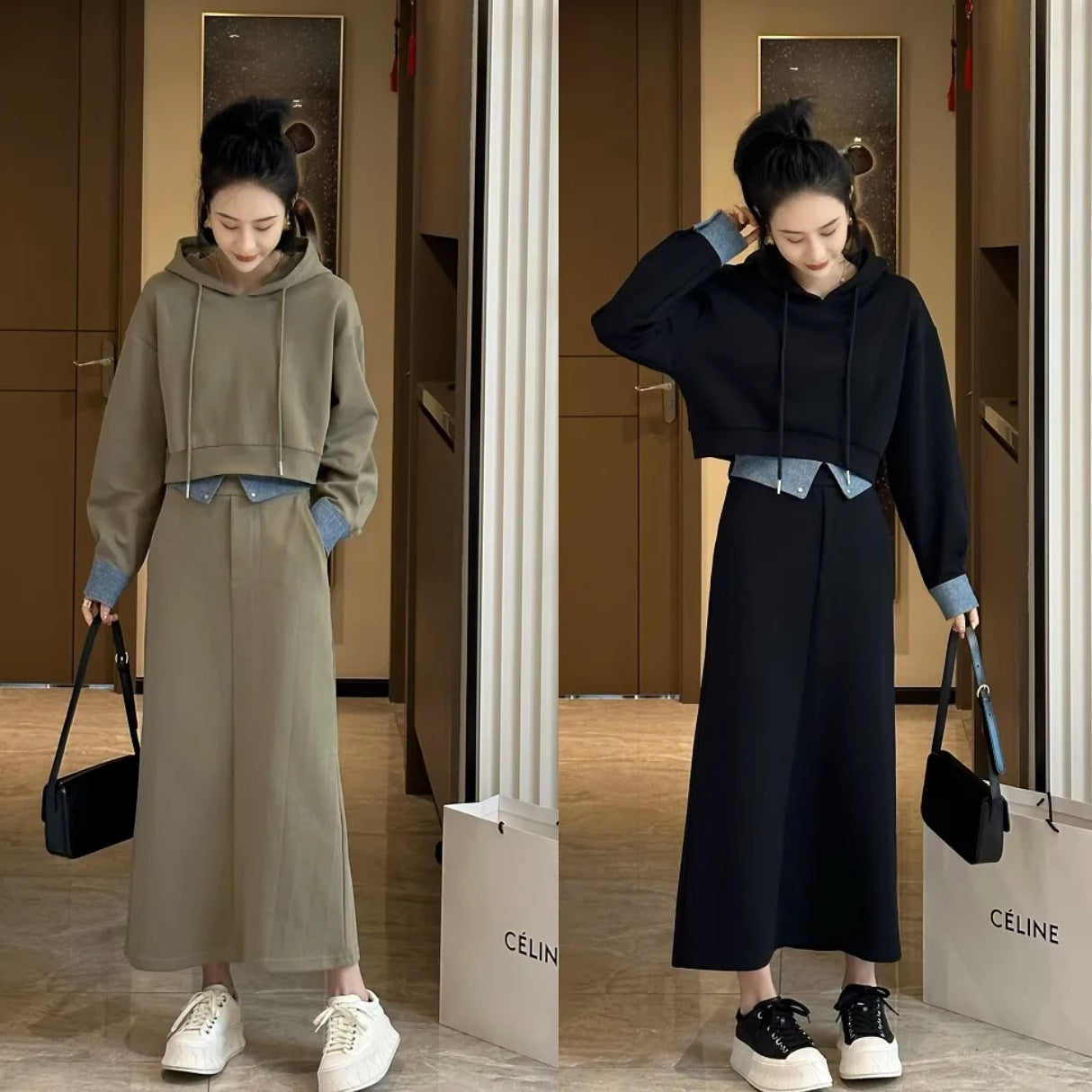 Generation New Fashion Denim Stitching Hooded Suits Women - ROMART GLOBAL LTD