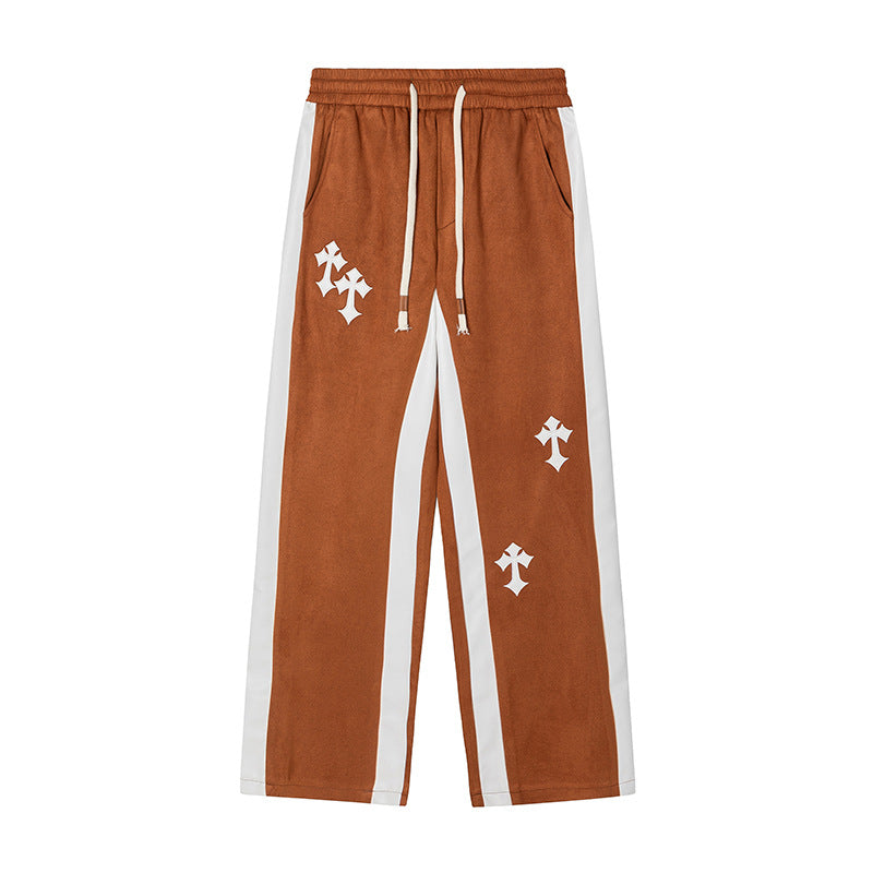 American Retro Cross Embroidery Suede Casual Pants For Men - ROMART GLOBAL LTD