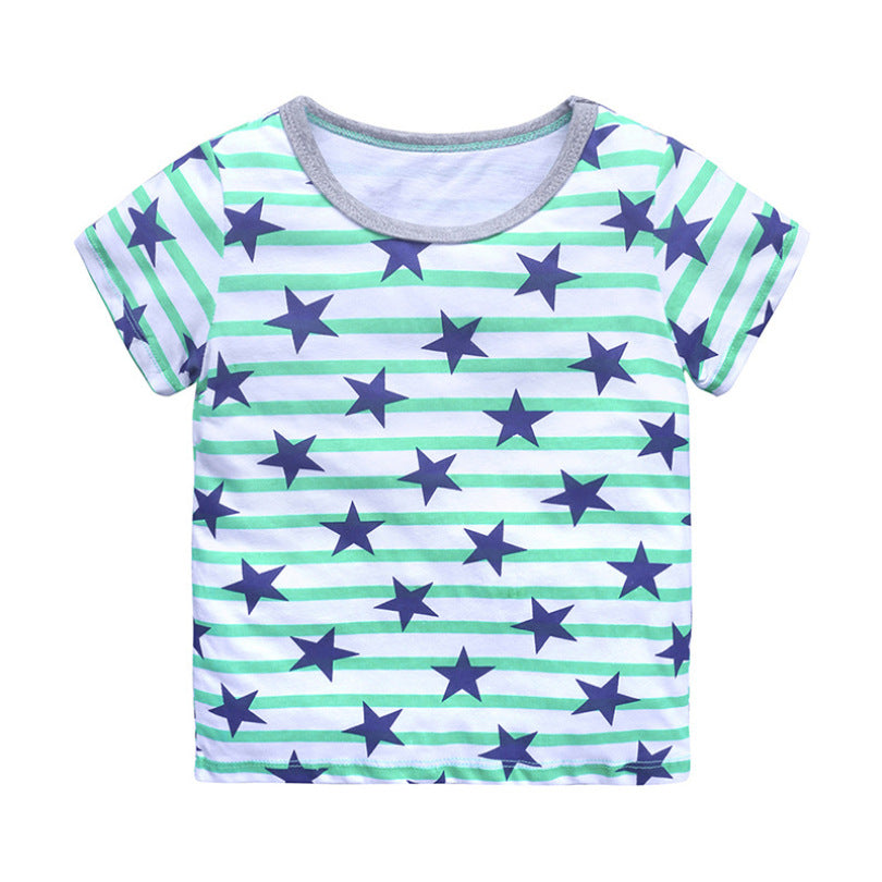 Kid's Round Neck Printed Short Sleeved Tee Shirt For Boys