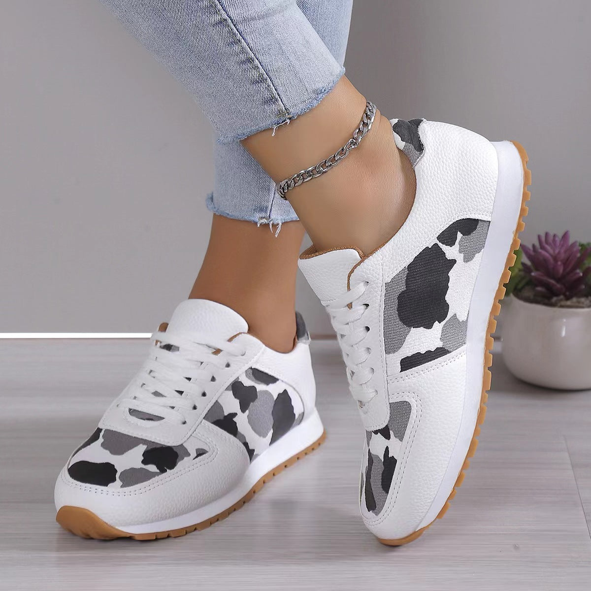 Fashoin Leopard Print Lace-up Sports Shoes For Women Sneakers Casual Running Walking Flat Shoes - ROMART GLOBAL LTD
