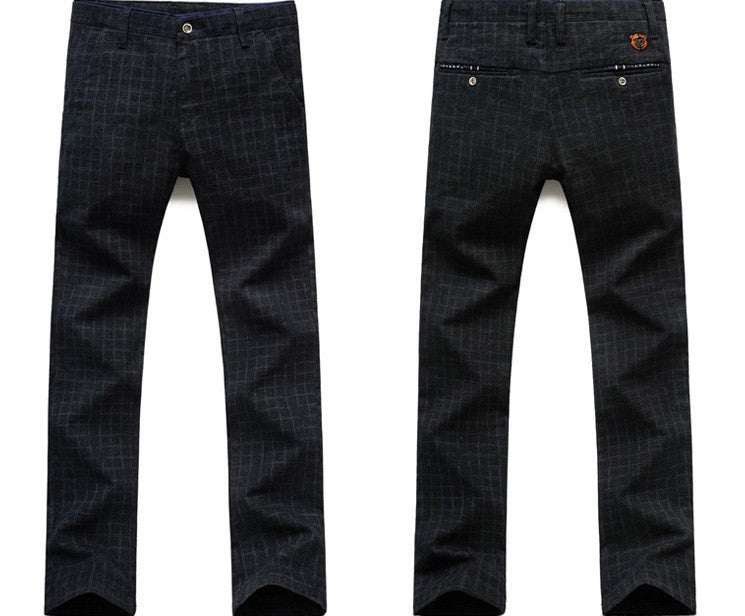 Plaid cotton and linen straight trousers for men - ROMART GLOBAL LTD