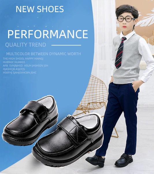 Black Student Velcro British Leather Footwear Boys - ROMART GLOBAL LTD