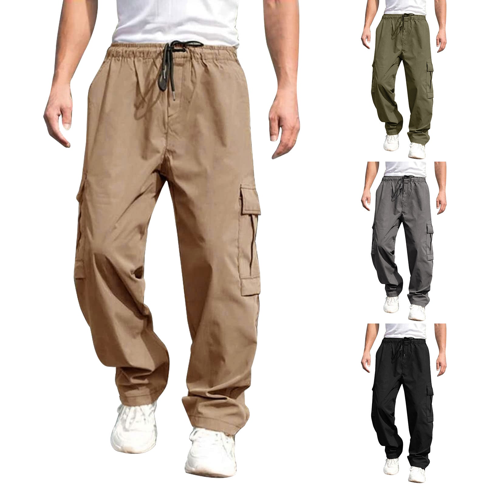Casual Cargo Loose Straight Drawstring Waist With Pockets Pants For Men - ROMART GLOBAL LTD