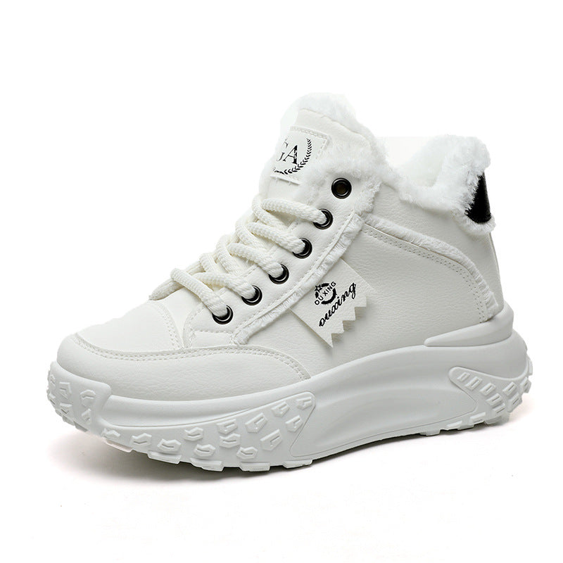 New White Shoes Middle-top Student Board Shoes Thick-soled Platform High-rise Snow Boots