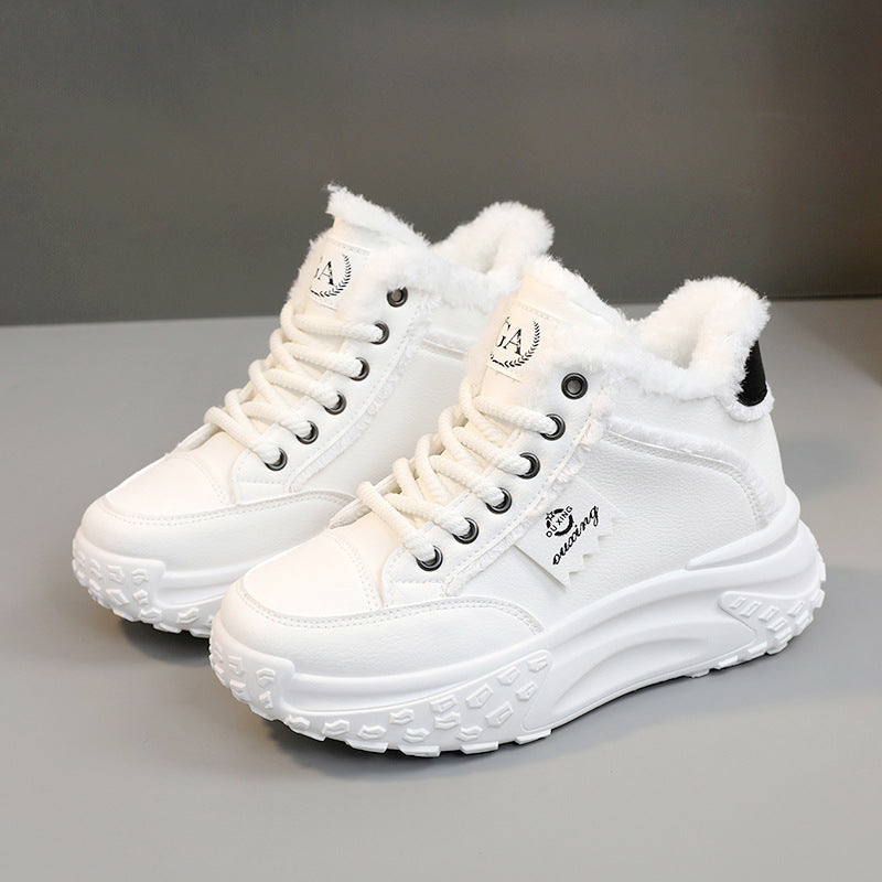 New White Shoes Middle-top Student Board Shoes Thick-soled Platform High-rise Snow Boots