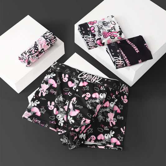 Black Pink Breathable Antibacterial Crotch Mid Waist Boxer Briefs Underwear Men - ROMART GLOBAL LTD