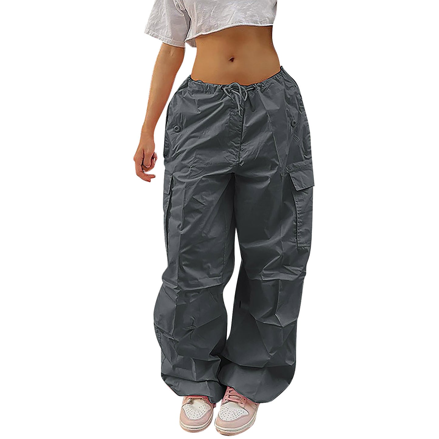 Solid Colours Drawstring Casual Cargo Pants Suit Girls - ROMART GLOBAL LTD