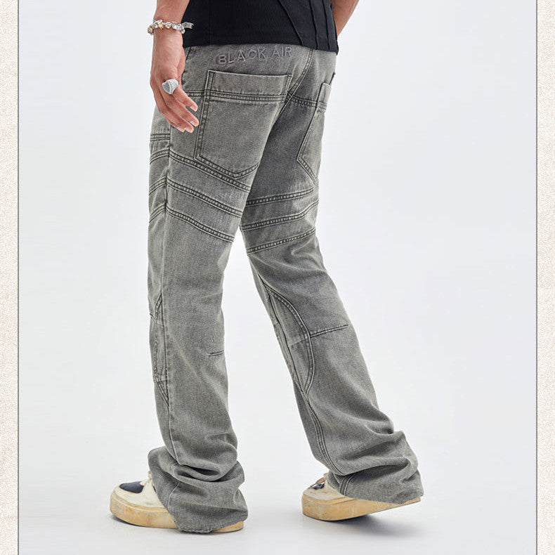 Street Washed Distressed Stitching Skinny Denim Trousers For Men - ROMART GLOBAL LTD