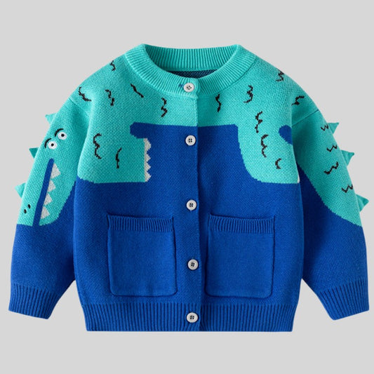 Little Dinosaur Print Cardigan Sweater Knitwear Boys - ROMART GLOBAL LTD