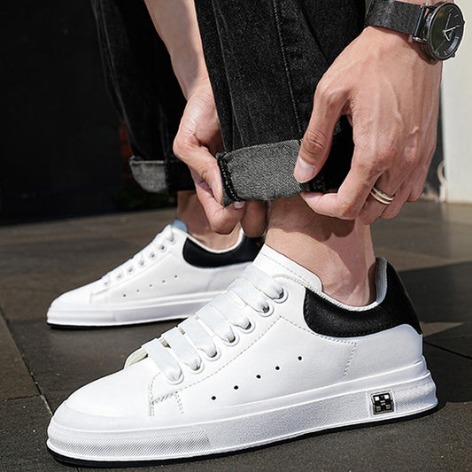 Trendy Men White Leather Soft Bottom Casual Shoes