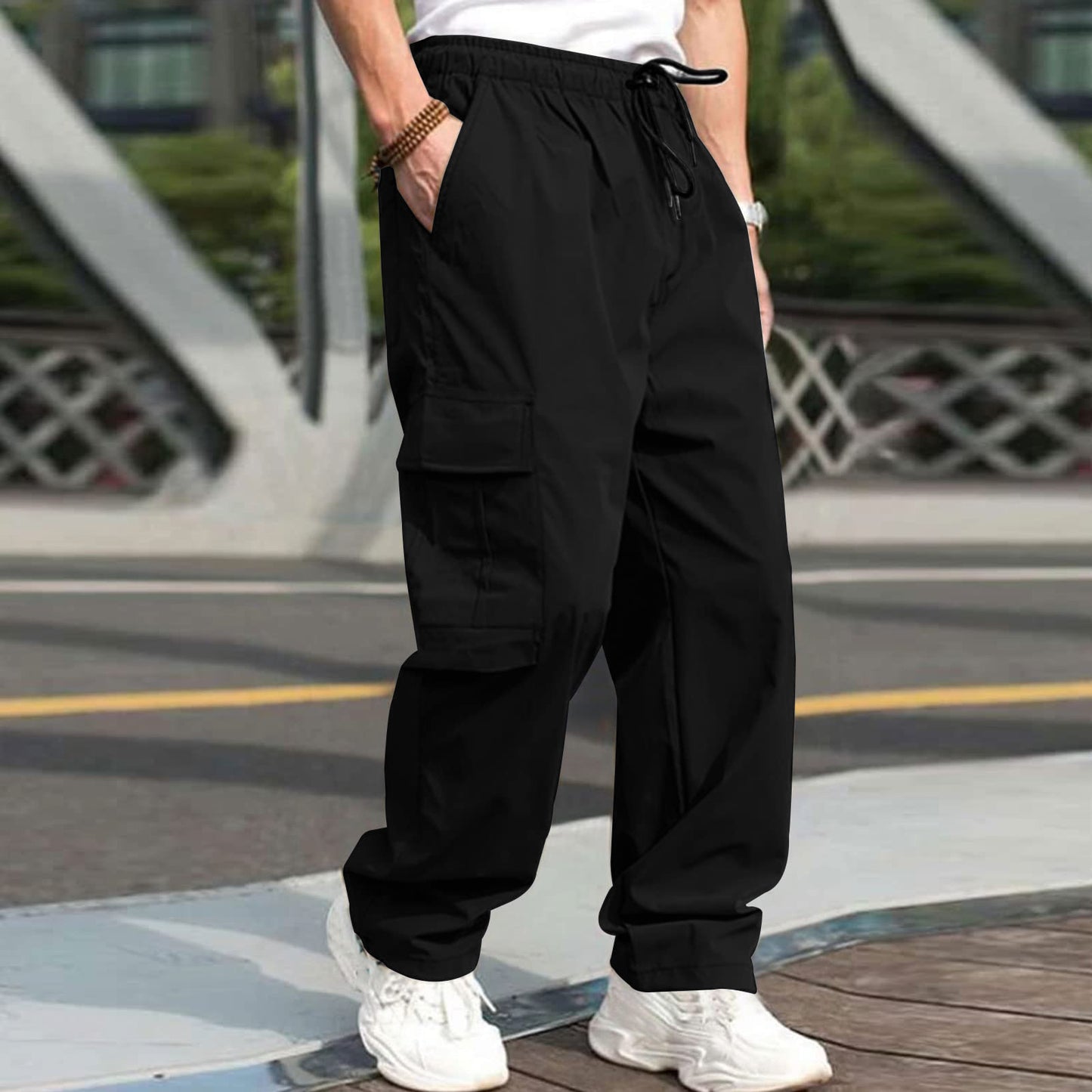 Casual Cargo Loose Straight Drawstring Waist With Pockets Pants For Men - ROMART GLOBAL LTD