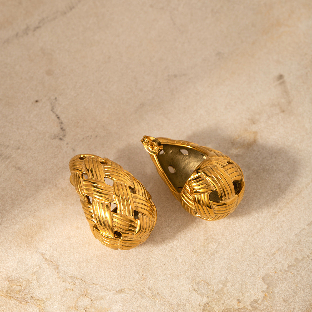 Woven Texture Water Drop Titanium Steel Gold Ear Rings Jewelleries Women - ROMART GLOBAL LTD