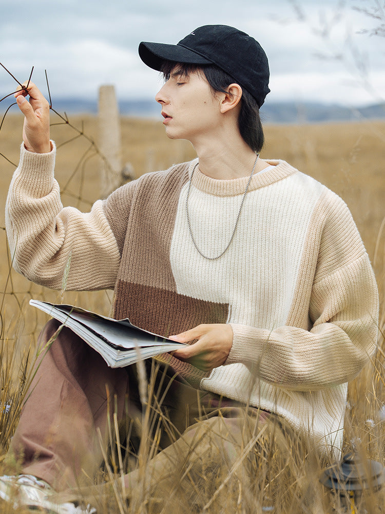 Colour Block Round-Neck Stitching Design Sweater Knitwear Men - ROMART GLOBAL LTD