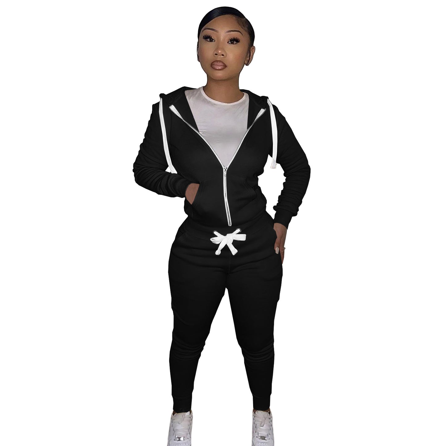 2-Piece Cotton Hooded Track Suit For Women