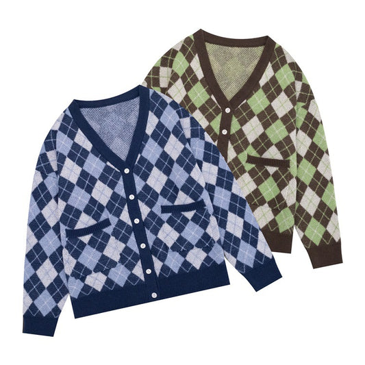 Diamond Plaid Cardigan Sweater Knitwear Girls - ROMART GLOBAL LTD