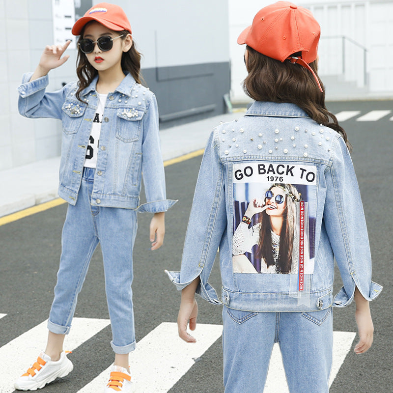 Casual Printed Denim Coat Girls - ROMART GLOBAL LTD