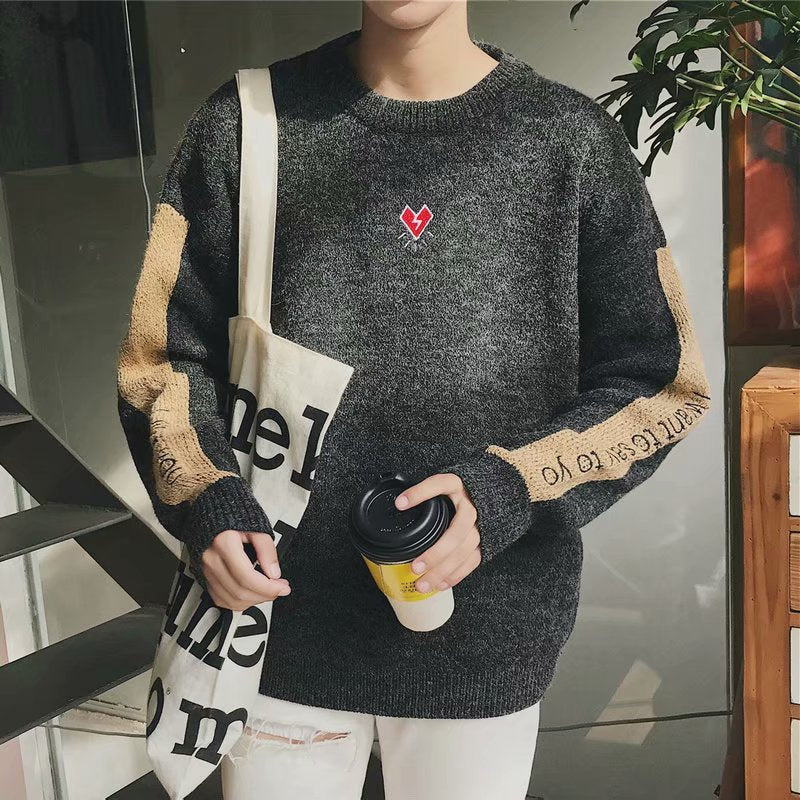 Kids Embroidered Casual Sweater Long-sleeved Colour-Block Sweater Boys - ROMART GLOBAL LTD