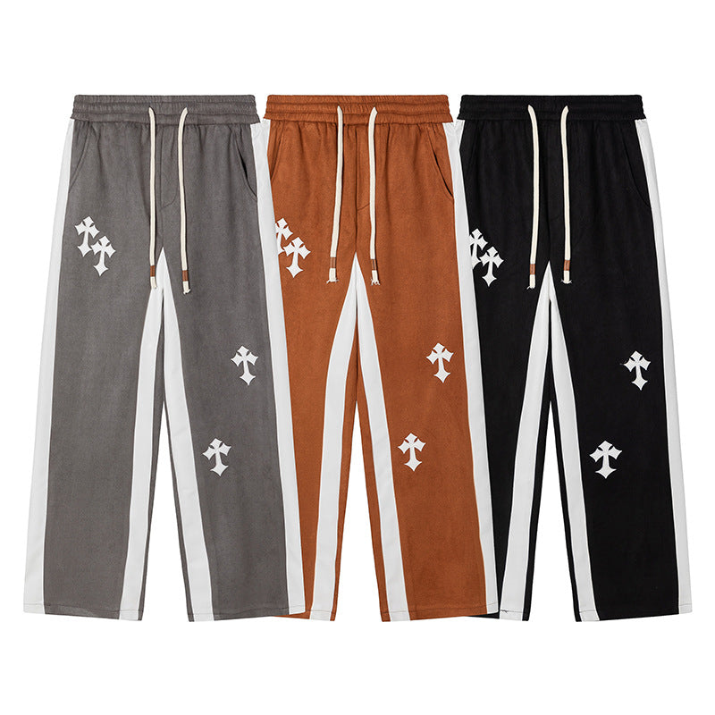 American Retro Cross Embroidery Suede Casual Pants For Men - ROMART GLOBAL LTD
