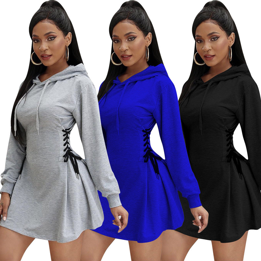 Women's Fashion Casual Hooded Tie Up Dress