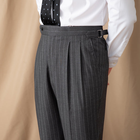 Thin Business High Waist Straight British Striped Pants Gentry Suit Naples Casual Suit Pants Men - ROMART GLOBAL LTD