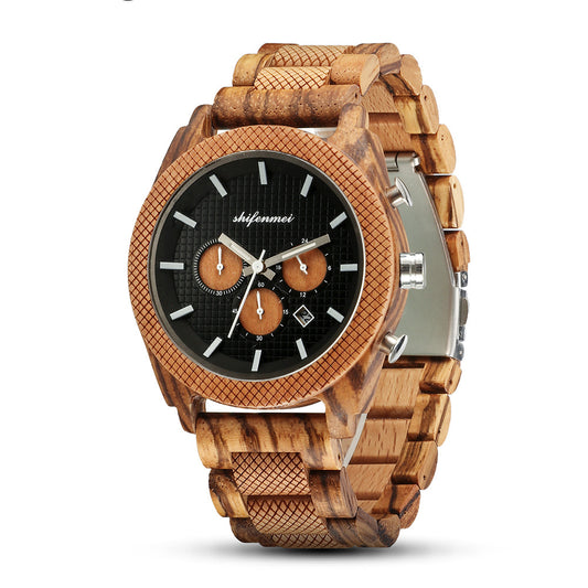 Six Hand Chronograph Calendar Sports Wood Casual Jewellery & Accessories - ROMART GLOBAL LTD